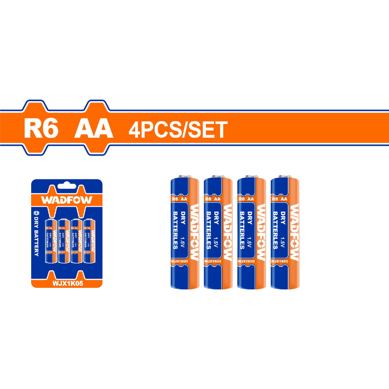 Baterías AA R6. Set 4 piezas. Voltaje nominal 1.5V Cubierta de PVC. Duración 3 años.