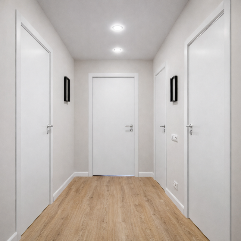 Puerta WPC 45mm madera interior Blanca 70x215cm incluye marco completo y herrajes silver. Altisima calidad y resistencia