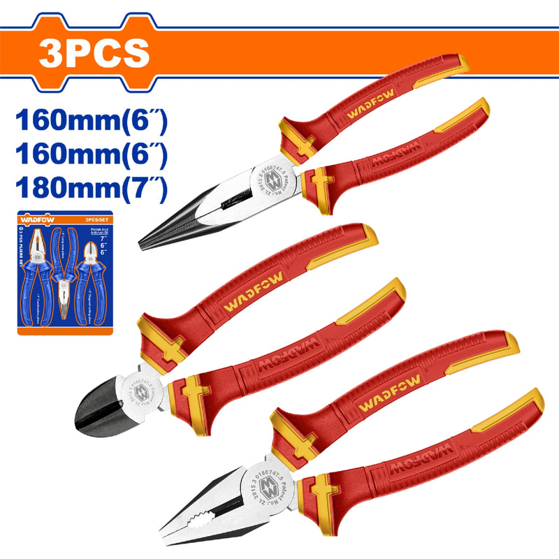 Alicates Aislados Set de 3 piezas. Soporta 1,000 voltios. Mango aislado. Acabado y pulido. Pinzas electricista