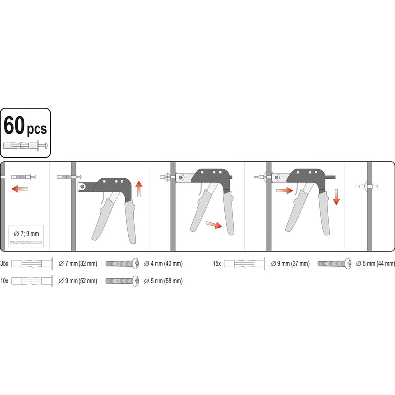 Herramienta fijación tacos de expansión para paredes huecas como gypsum+60 tacos