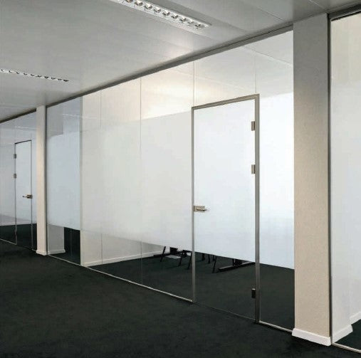 Bisagra para Vidrio Templado a Muro o Perfil. Acabado Satinado. Serie Easy Office