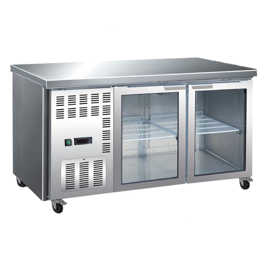 Mesa Refrigerador Industrial Acero Inox 2 Puerta Vidrio +2~+8℃  1360*700*850 Mm Ventilación Interna