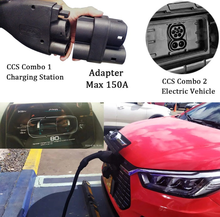 Adaptador de enchufe carga rápida DC CCS1 americano a puerto carro DC CCS2 Europeo