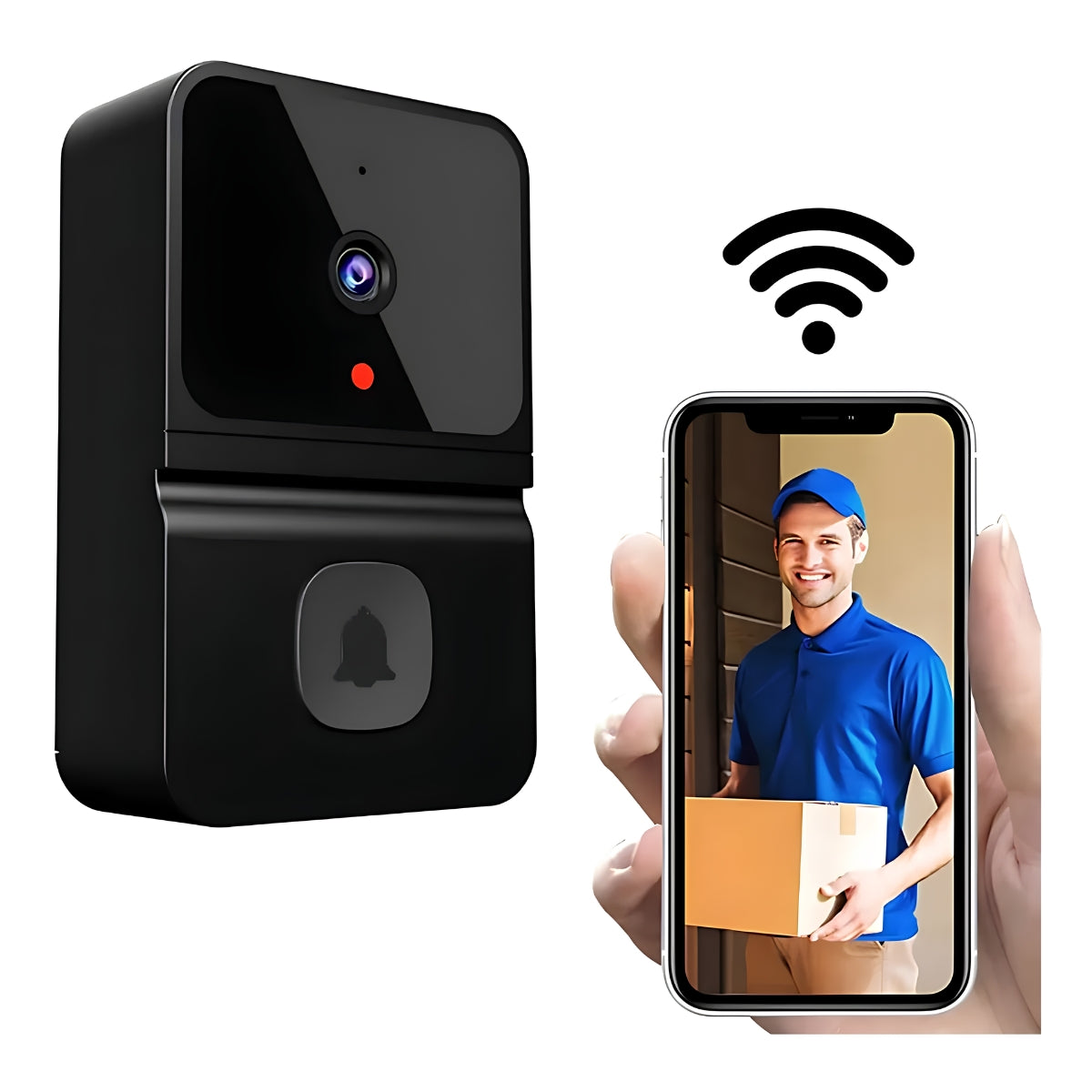 Timbre Inteligente con Cámara WiFi y Audio Bidireccional. Intercomunicador Para El Hogar con visión nocturna y sensor de movimiento (color negro a blanco al azar).