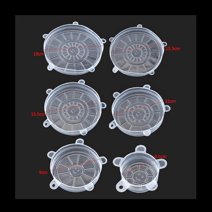 Tapas elásticas de silicona, reutilizable. 6 Pza. para bolws y ollas