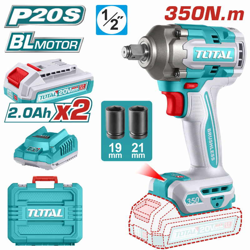 Llave de Impacto Dado Cuadrado 1/2" 20V 350Nm. Incluye Batería y cargador.