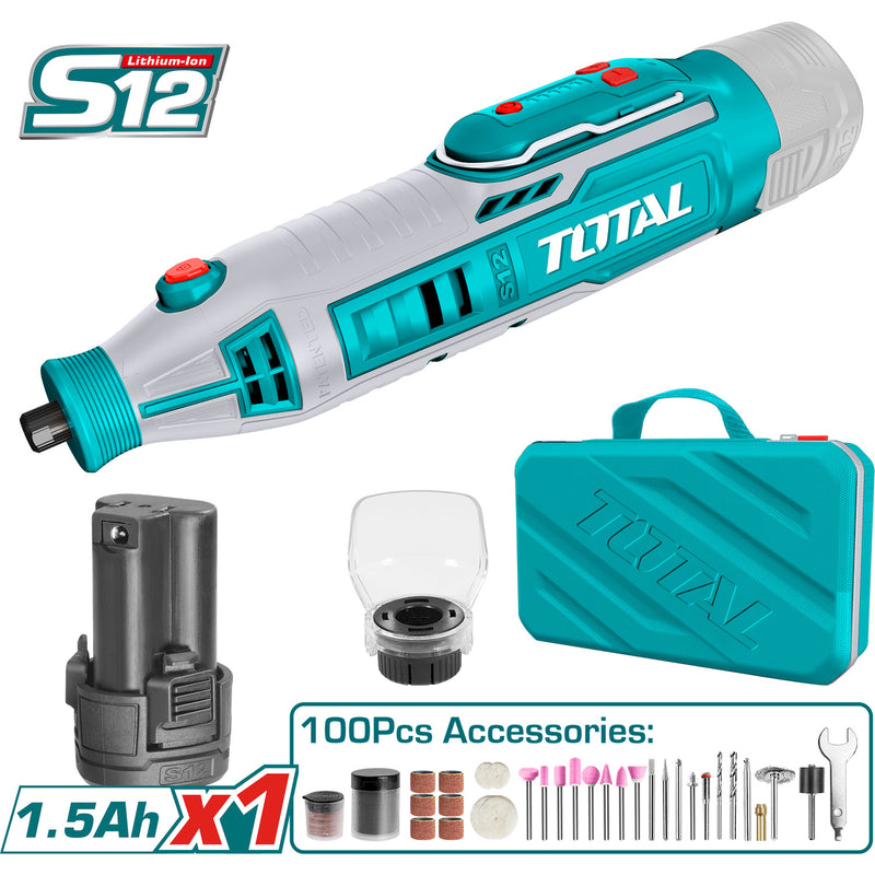 Moto Tool Inalambrico 12V 1.5Ah. Incluye batería y cargador. Incluye 100 Accesorios TMGLI0801