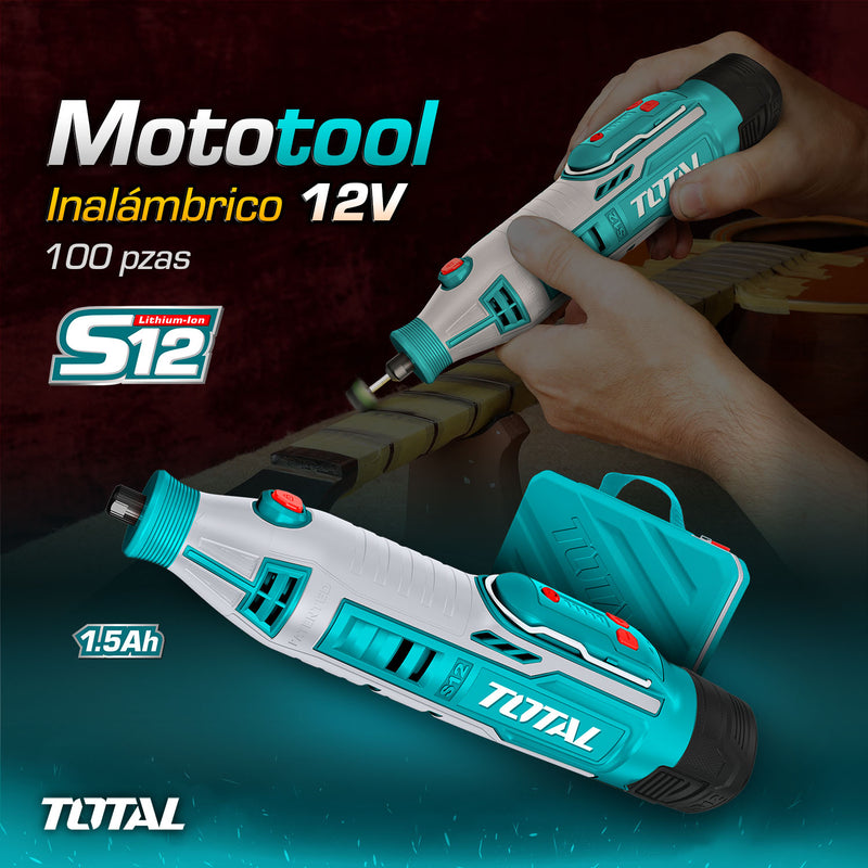 Moto Tool Inalambrico 12V 1.5Ah. Incluye batería y cargador. Incluye 100 Accesorios TMGLI0801