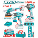 Combo Total Llave de Impacto 400Nm 1/2”. Pulidora Inalámbrica 4500rpm, 150mm. Pistola de Calor 550ºC, Pantalla LCD.  Incluye Batería y Cargador. POCAS UNIDADES.