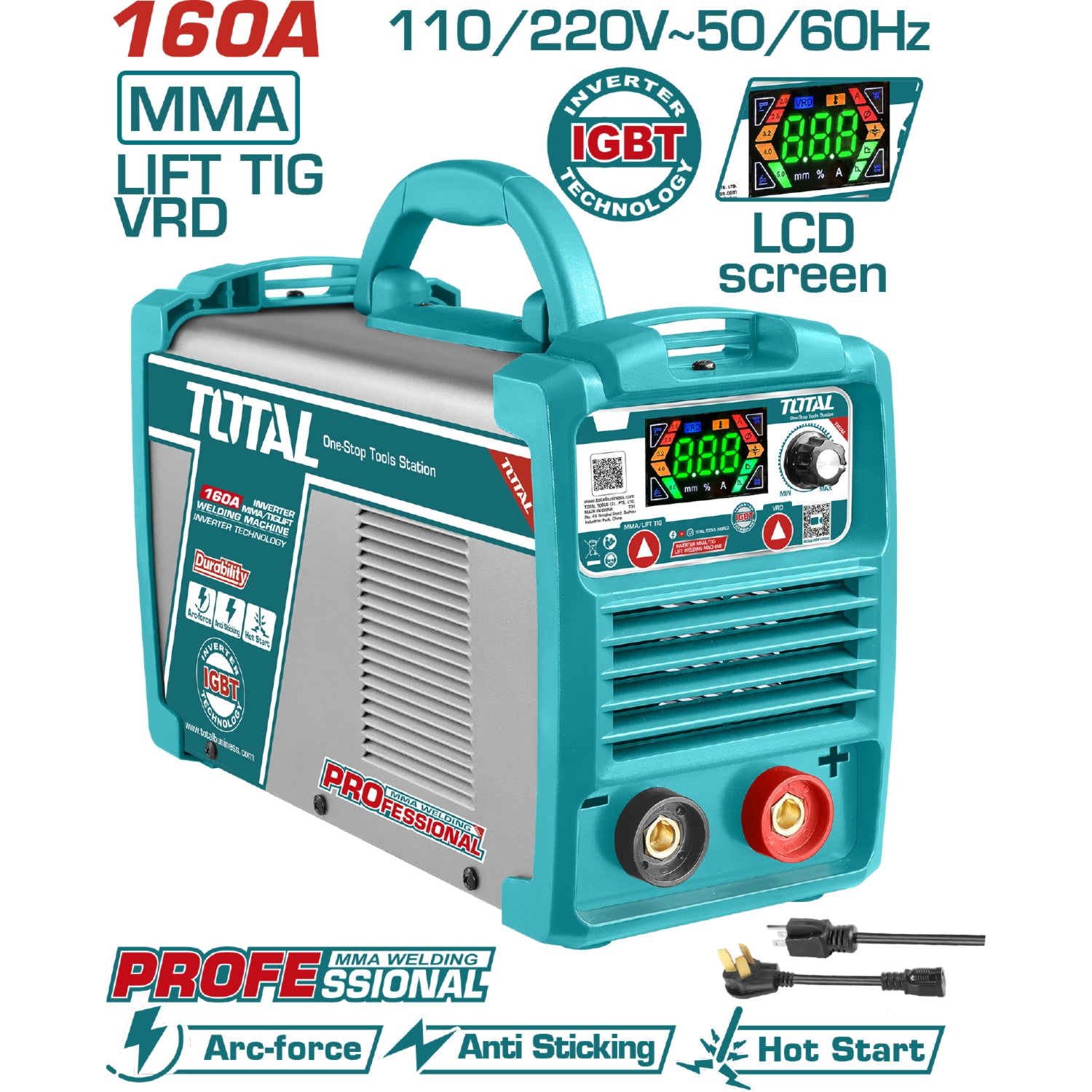 Máquina de Soldar Inverter Heavy Duty Calidad Profesional 60% Ciclo de Trabajo 160A.