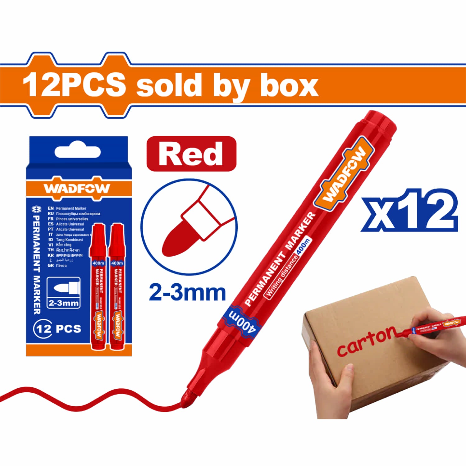 Marcadores Permanentes punta 2-3mm Rojo Set 12 pzas. Múltiples superficies. Rotulador Piloto Plumon.