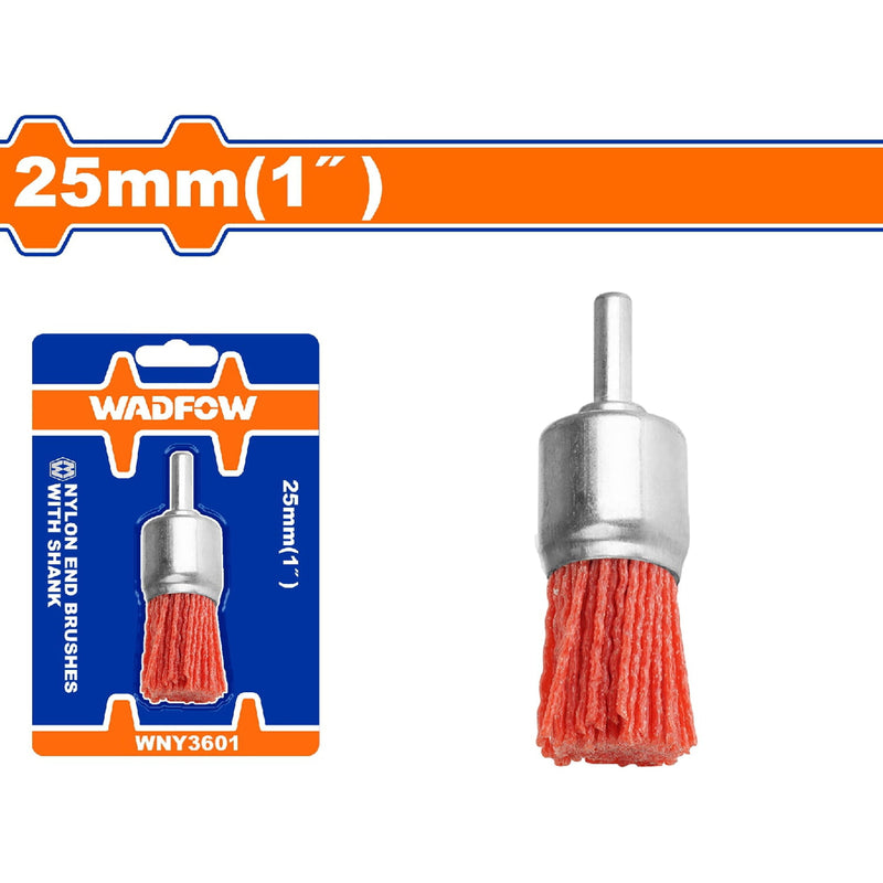 Cepillo de Nylon cilíndrico vástago 25mm. Para Taladro. Longitud cable: 25mm. Ideal rugosidad.