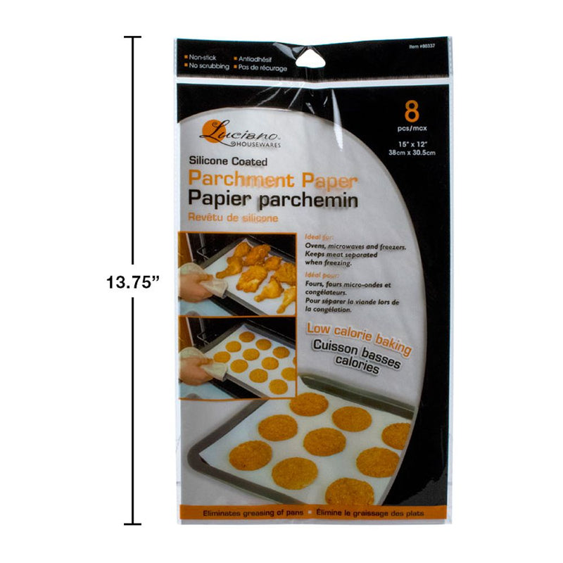 Luciano, 8 piezas de papel pergamino para cocinar 15 x 12 ", recubierto de silicona anti adherente
