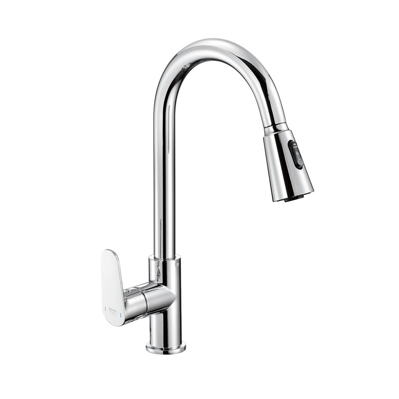 Grifo De fregador Cromado con manguera extensible. Pluma Llave Para Fregador De Cocina con 3 tipos de chorro. Cuello cisne. Garantía de por vida.