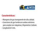 Manguera De 4M,Conectores Rapidos De Gas Hembra Ambos Extremos Para Acoplar Con Regulador Cod.B096