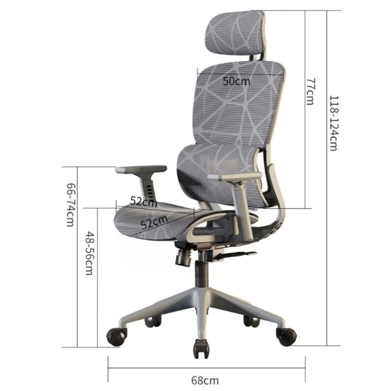 Silla de Oficina Ergonomica  con Soporte 3D y Reclinación. Cómoda silla de computadora, Color gris para escritorio