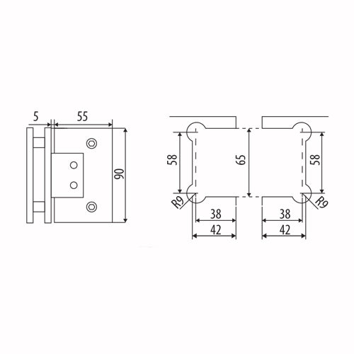 Bisagra ducha vidrio-vidrio 90° Ajustable Bronce niquelado alta calidad. Garantia 10 años