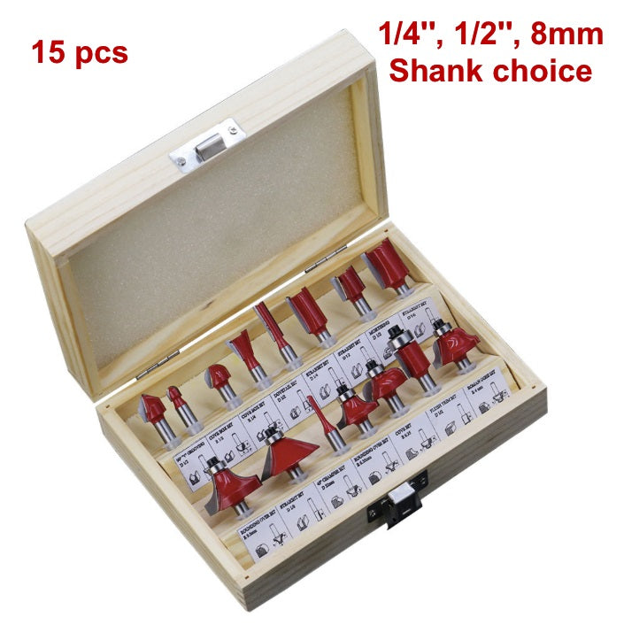 Juego de 15 pzas de puntas de router para madera, vastago de 1/4"