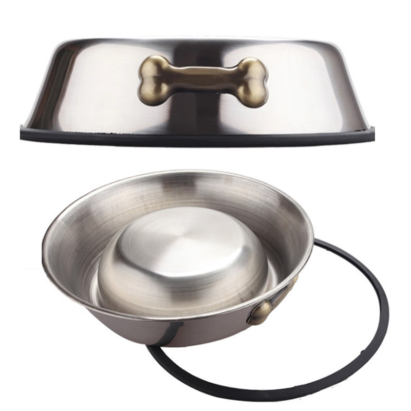 Tazón de acero inoxidable con borde antideslizante para mascotas. Tamaño 18x24.5x8cm