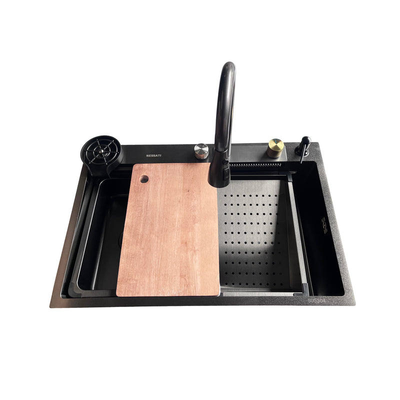 Fregador tina de acero inoxidable 75*50*21cm color negro. NESSATI