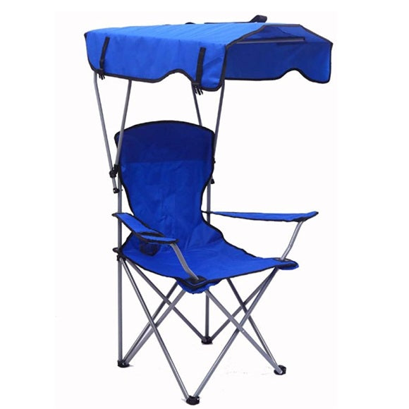 Silla plegable color azul de 50cm x 50cm x 90/120cm con portavasos y techo