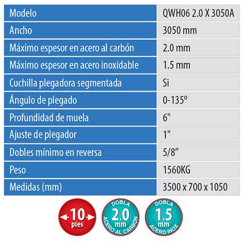 Dobladora De Laminas Manual De Muelas 3 Mts De Largo (10 Pies). Espesor En  Acero Al Carbon 2.0 Mm (