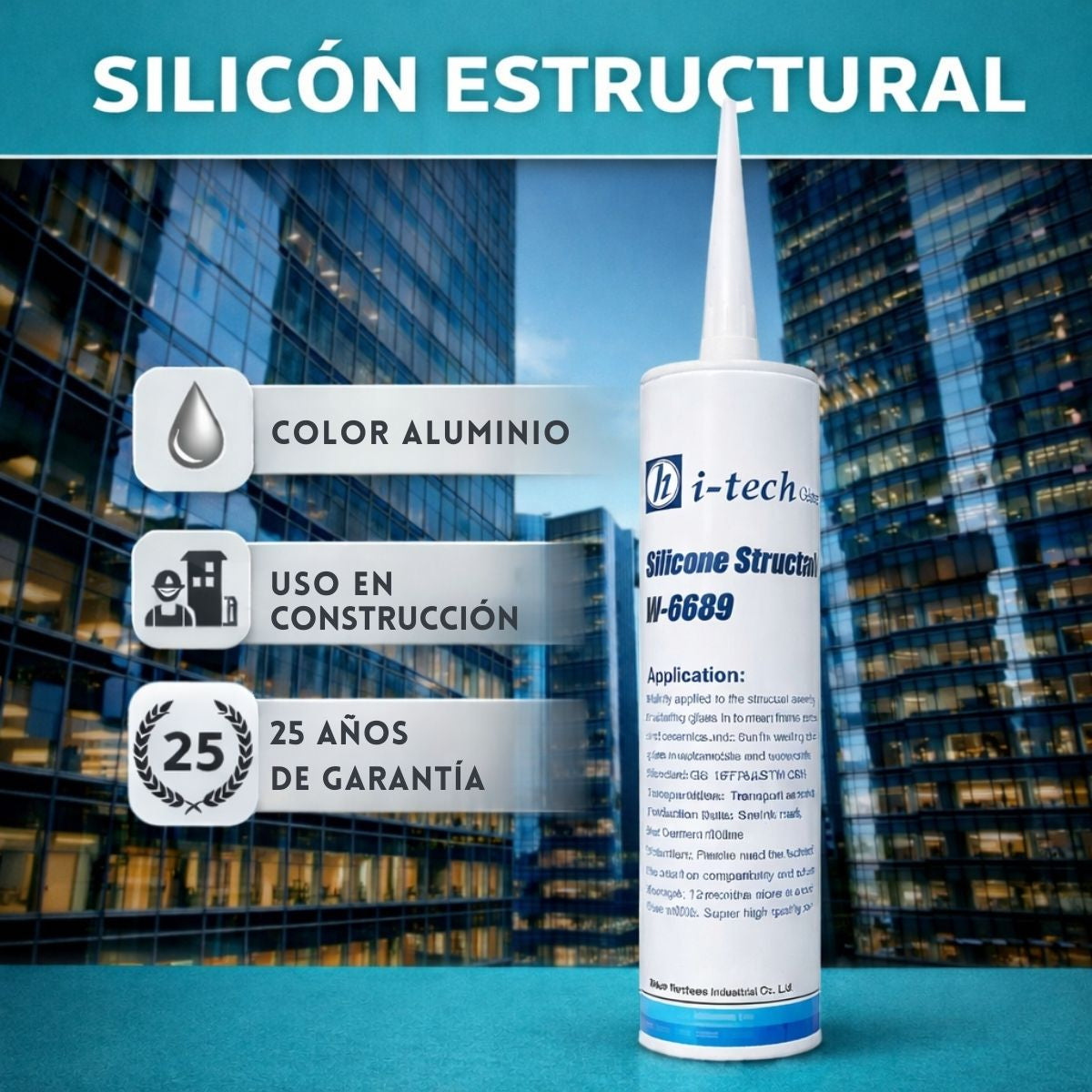 Silicon Estructural Color Aluminio 309 Ml. 25 Años De Garantia (Unidad