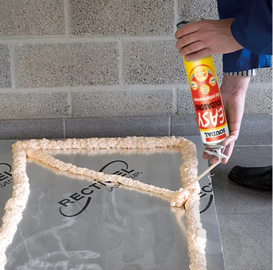 Pegamento Espuma PU adhesiva aislante Soudal Soudabond Easy 750 ml para laminas de marmol pvc y wpc