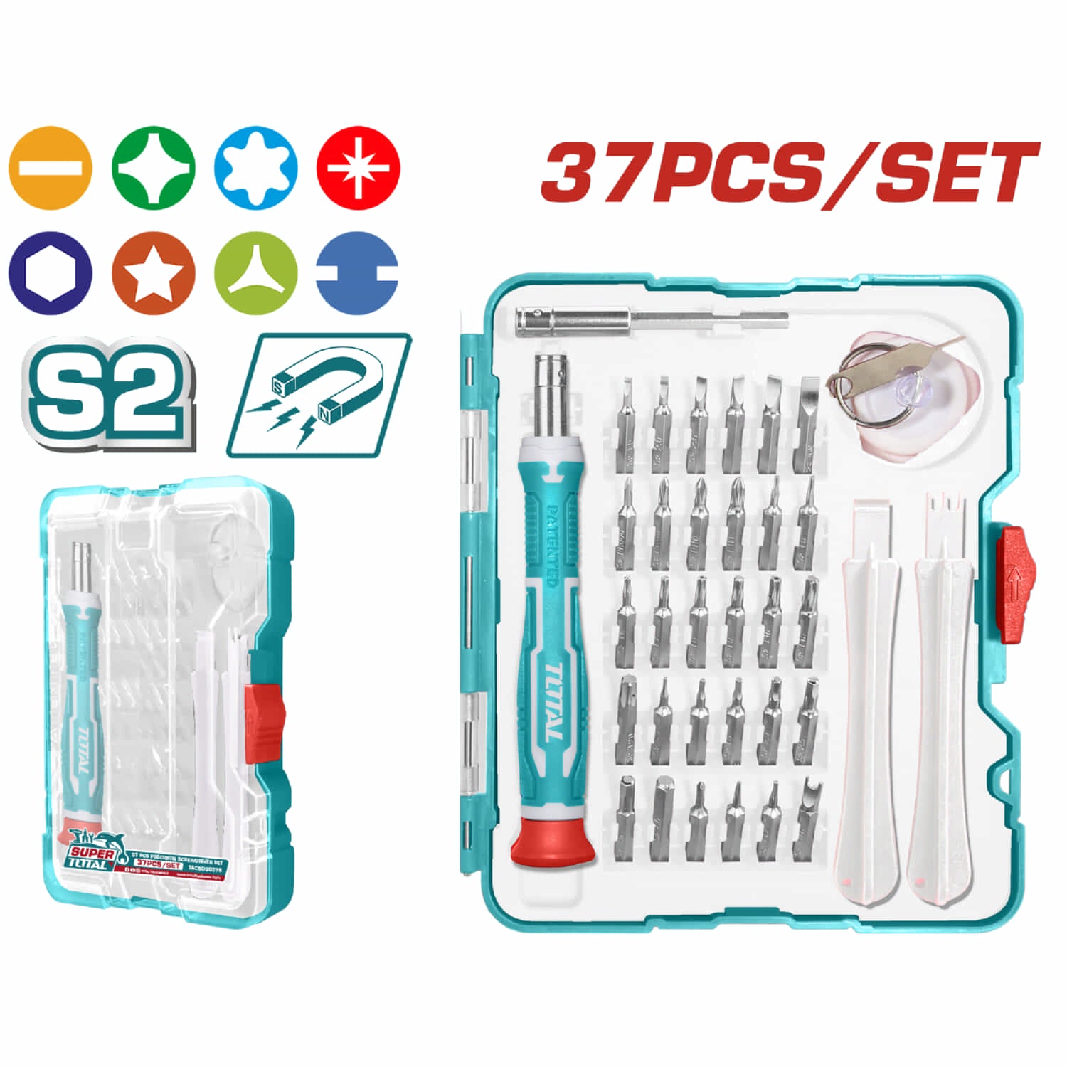 Destornilladores de precision variado 37 pzas. 1 Mango de Plastico. 1 Soporte para broca con Accesorios. Ideal para Reparaciones de Móviles y Electrónica.