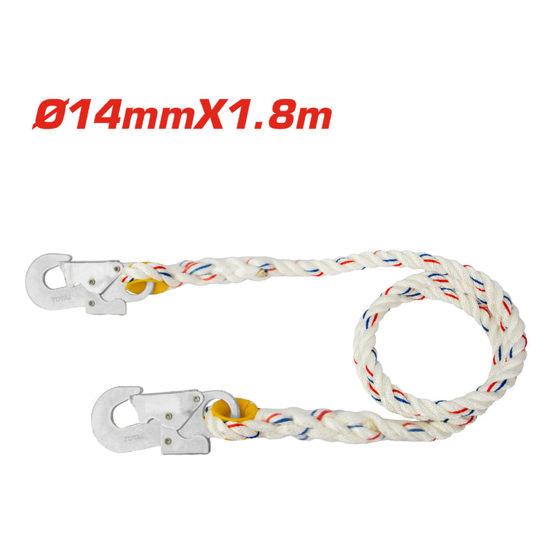 Cable de posicionamiento tipo cuerda nylon 1.80m con ganchos de cierre automático.