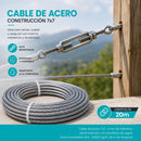Guaya De Acero Inoxidable 304. Cable Metálico 7x7 de 0.0632 kg/m Para Tensar Y Sujetar (4mmx20m)