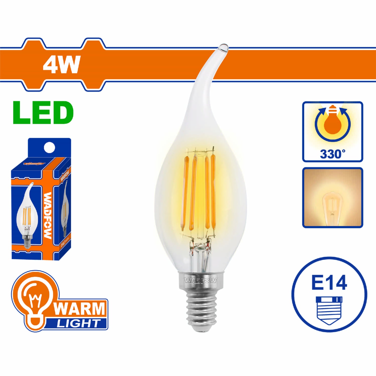 Bombillo Lágrima LED 4W 2700K 100~240V/50-60Hz. Luz Cálida. 15000 horas. 470 Lm. Base E14. Foco.
