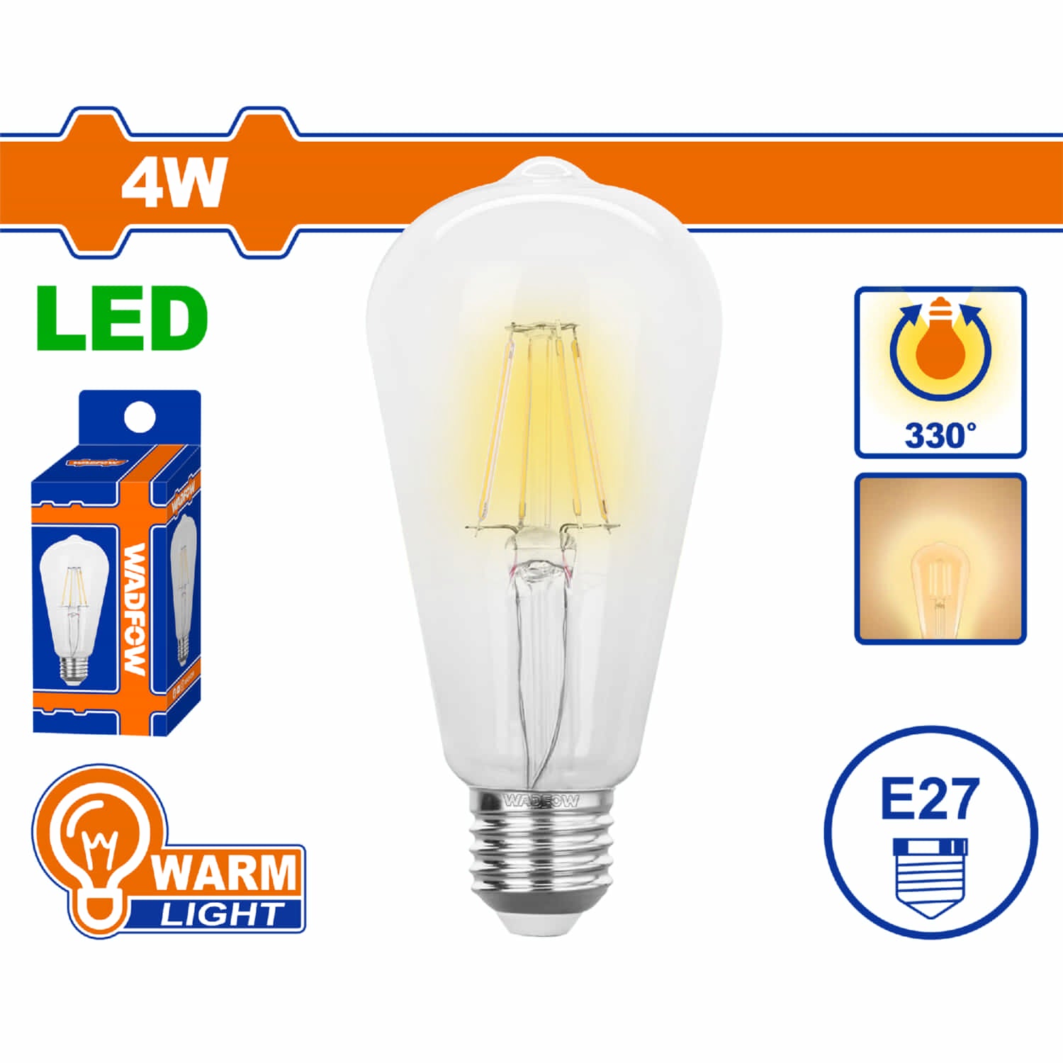 Bombillo Filamento LED 4W 2700K Luz Cálida E27 470lm 15000 horas. Foco.