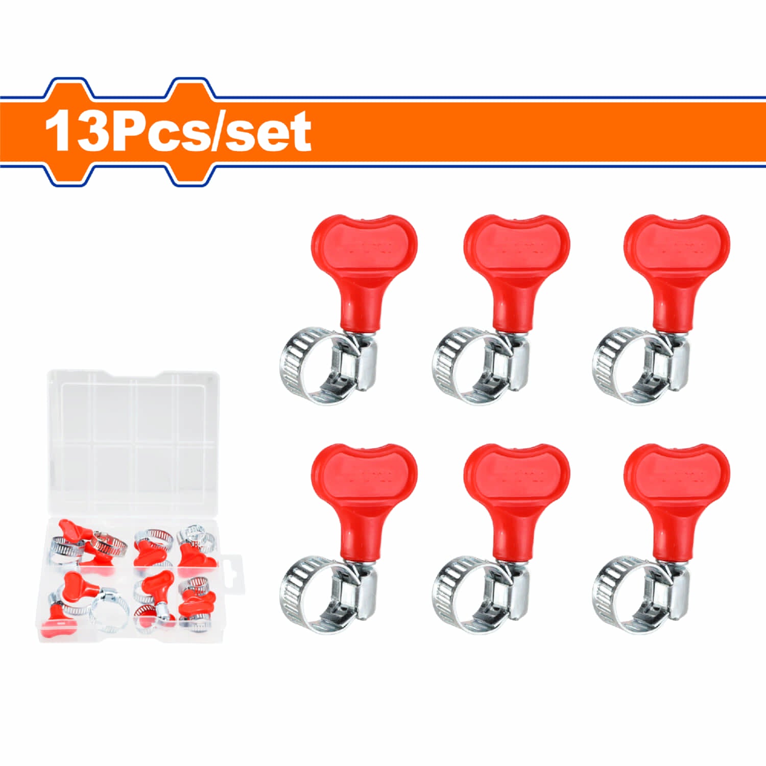 Abrazaderas de Mangueras tipo Mariposa Americana. Rango: 6mm-25mm Acero al carbono galvanizado. Set de 13 piezas.