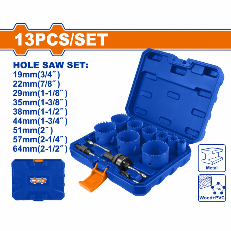 Sierras perforadoras bimetálicas. Ideal para trabajo industrial. Set de 13 piezas.