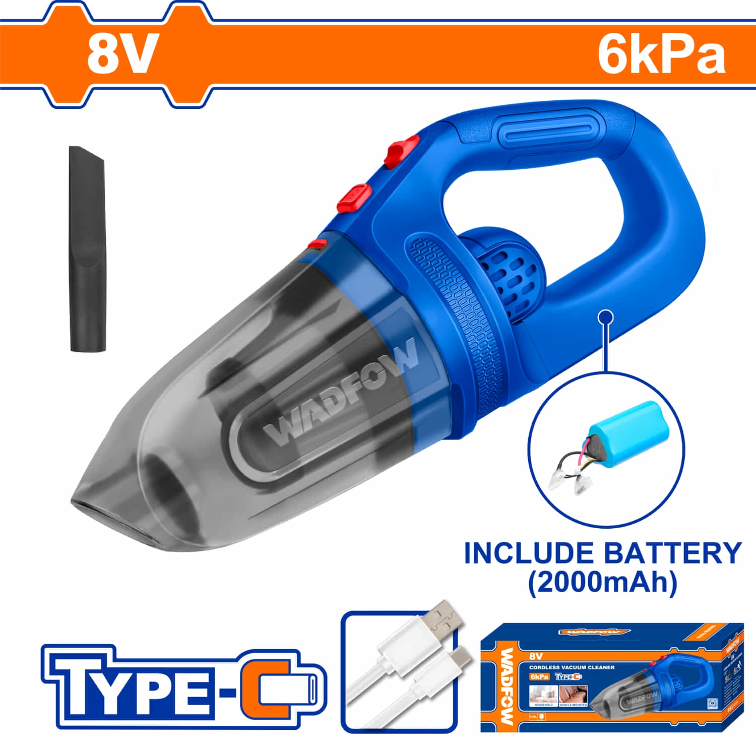 Aspiradora Inálámbrica Portátil 8V Capac 0.45L ≥6 kPa Batería no extraíble. Cargador USB-C
