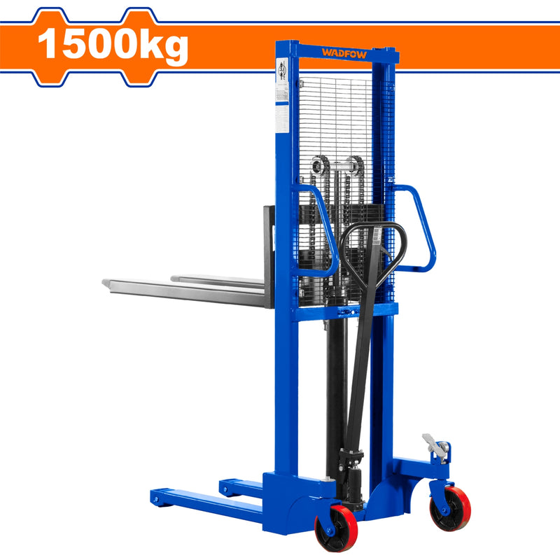 Montacargas Apilador jack pallet manual carretilla elevadora Manual 1500Kg. Alt. Min\Max: 85mm-1600mm. Con pedal y protección para los pies