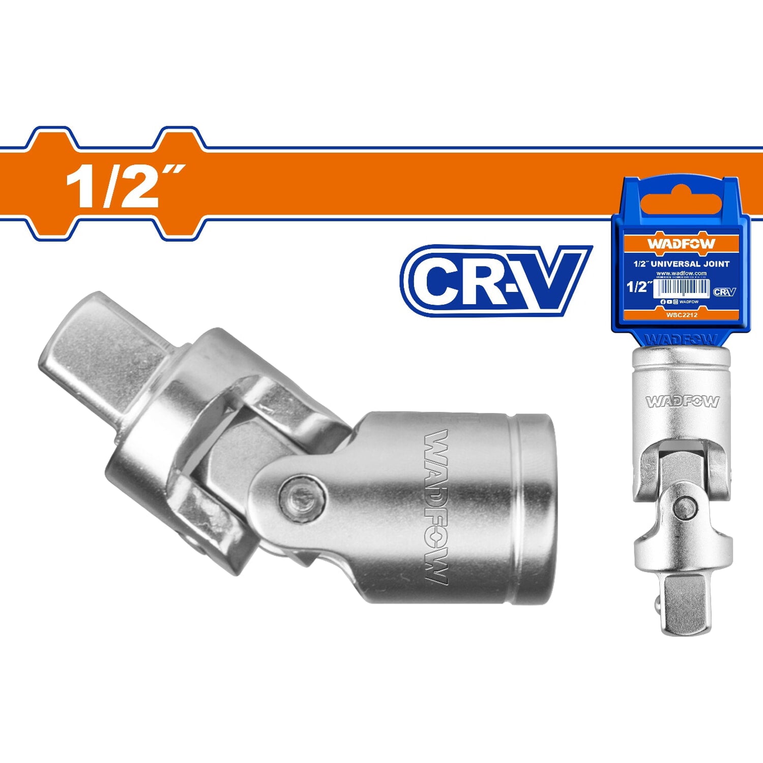 Junta Universal de 1/2". CR-V. Material: 50BV30. Tratamiento térmico. Cromado.
