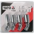 Llave socket para bujías giratorias. Juego 4 pzas 14- 16- 18- 21mm