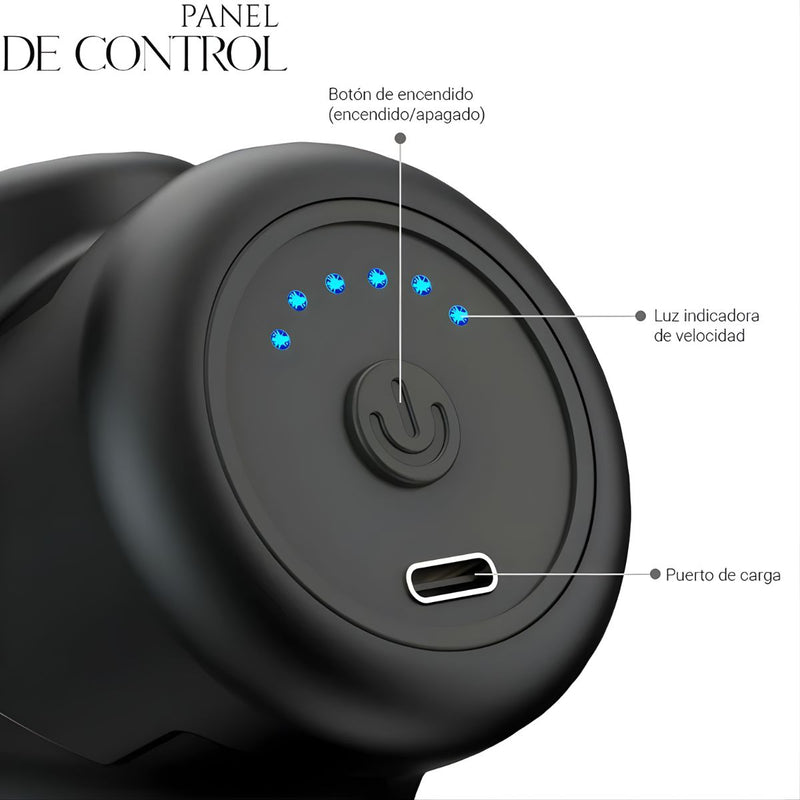 Masajeador portátil con 6 niveles. Pistola de masajes inalámbrica 50W 7.4V. Incluye 4 cabezales.