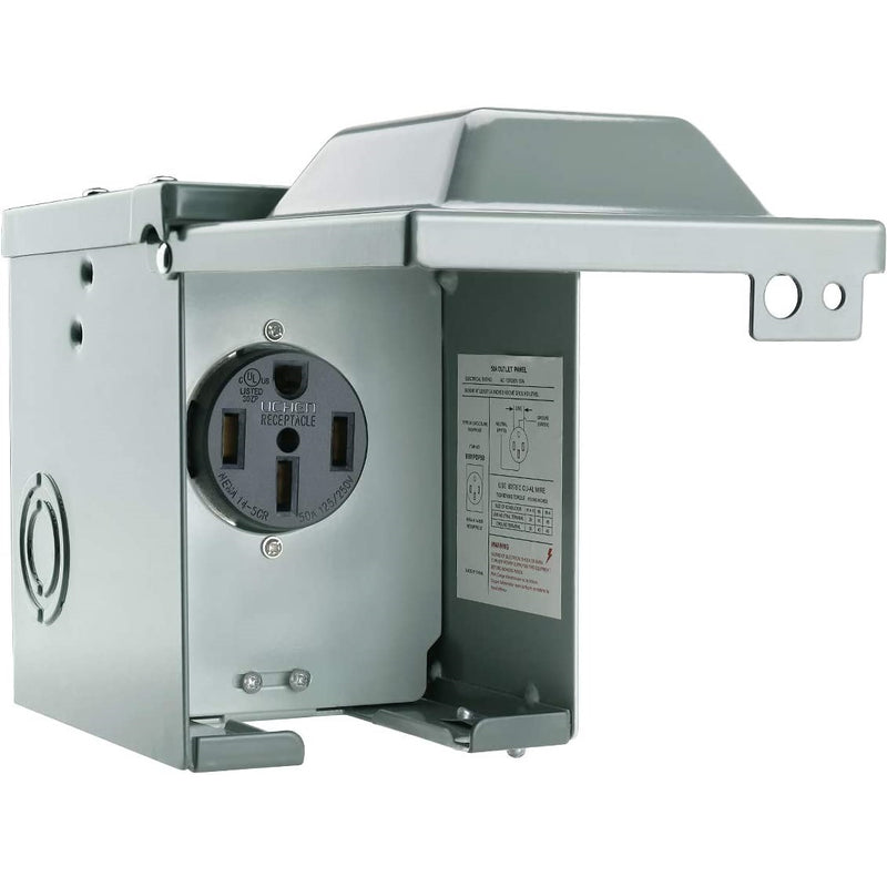 Caja tomacorriente NEMA 14-50R 50 amperios, 125/250V, con tapa para exteriores para autos eléctricos