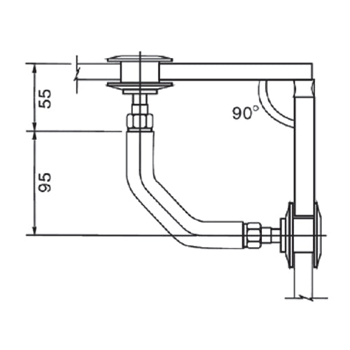 Conector de 90° para fachadas. Perforacion en vidrio 36mm. Satinado.