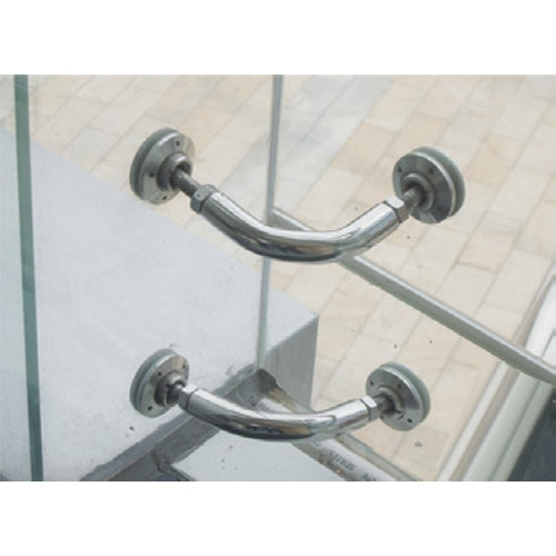 Conector de 90° para fachadas. Perforacion en vidrio 36mm. Satinado.