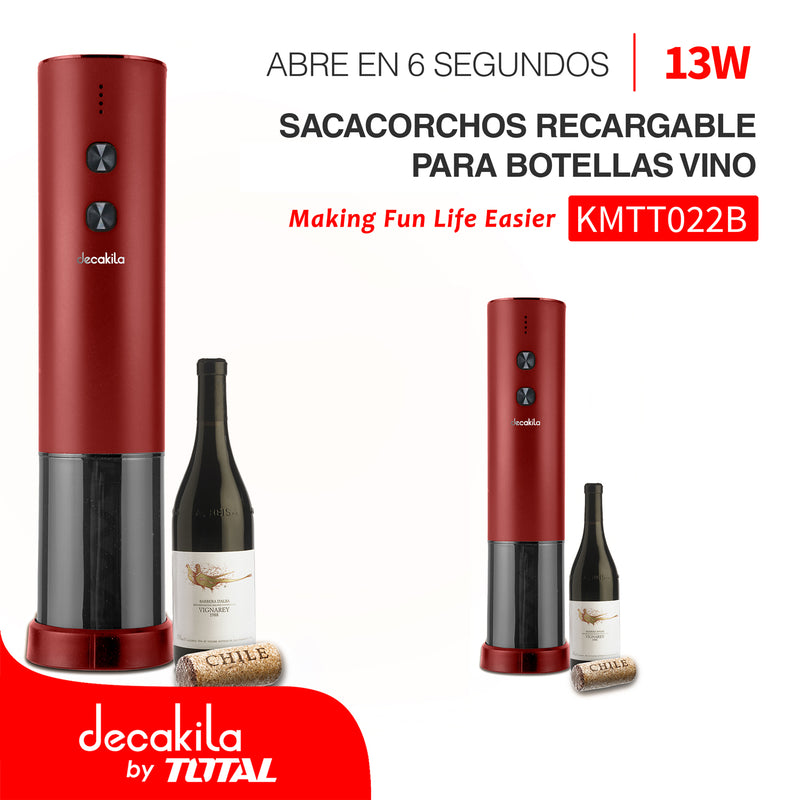 Sacacorchos recargable para botellas vino 13W. Abre en 6 segundos. Cable USB-C. Batería de Litio.