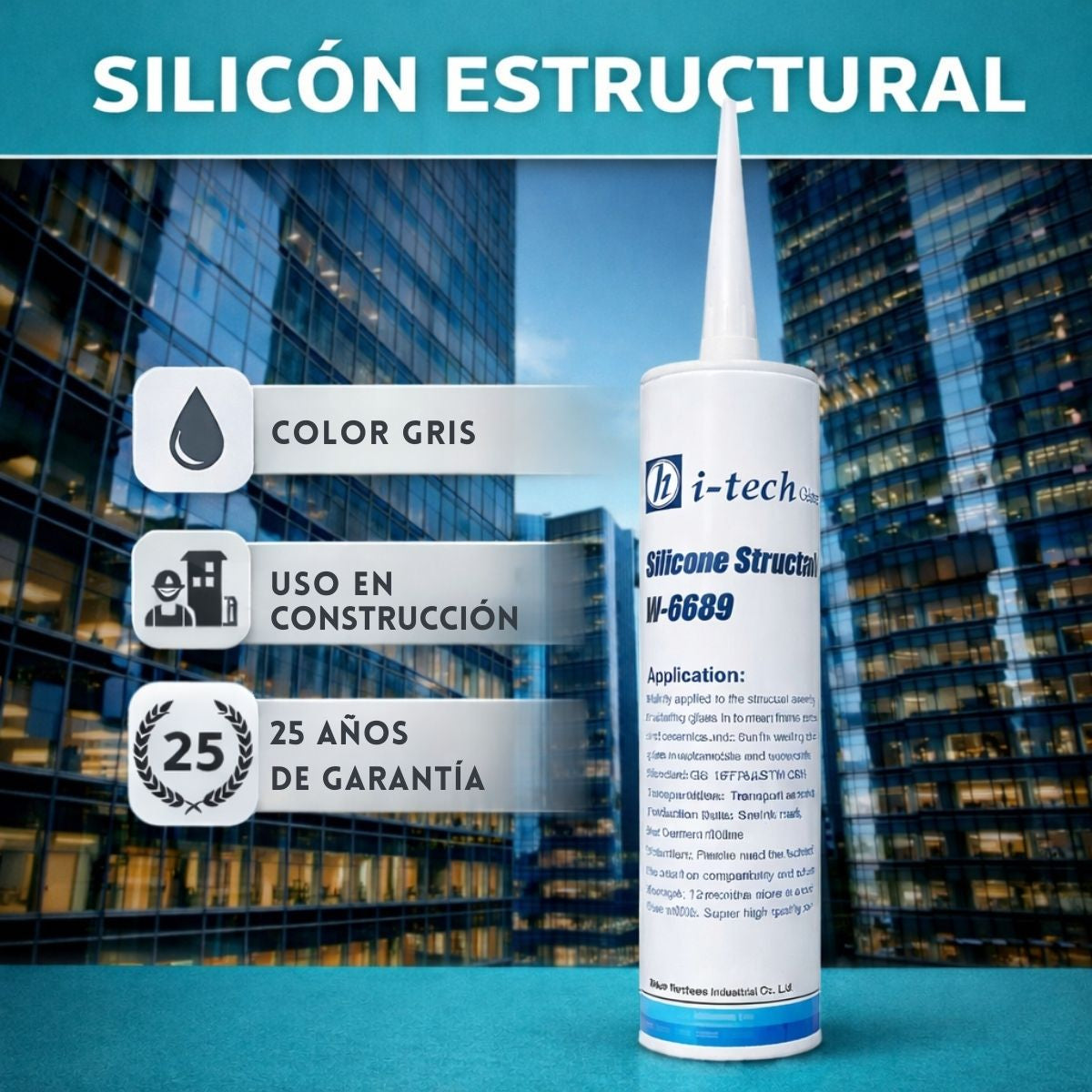Silicon estructural color gris oscuro 309 ml. 25 años de garantia (unidad 1 pza)