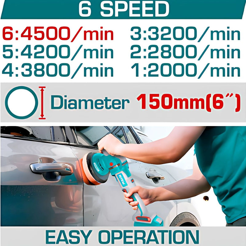 Pulidora de carro De 150 Mm 20V. Inalámbrica. 2000 – 4500rpm. No Incluye Batería Ni Cargador.