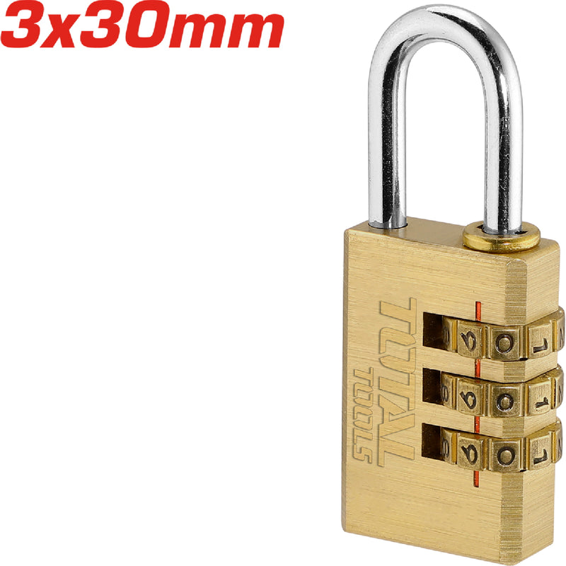 Candado combinado de latón de 3 dígitos. 3x30mm. Combinación de contraseñas personalizado.