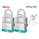 Candados laminados cortos 40mm. Set de 4  Carcasa ABS. Cilindro de latón. Incluye 3 llaves.