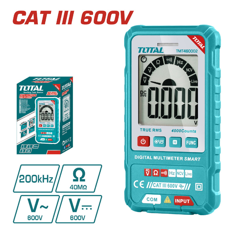 Multímetro digital TOTAL SMART 600V Función (AC/DC voltaje, resistencia y frecuencia)