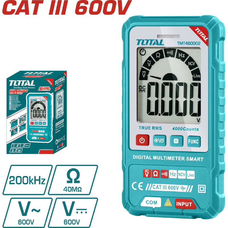 Multímetro digital TOTAL SMART 600V Función (AC/DC voltaje, resistencia y frecuencia)